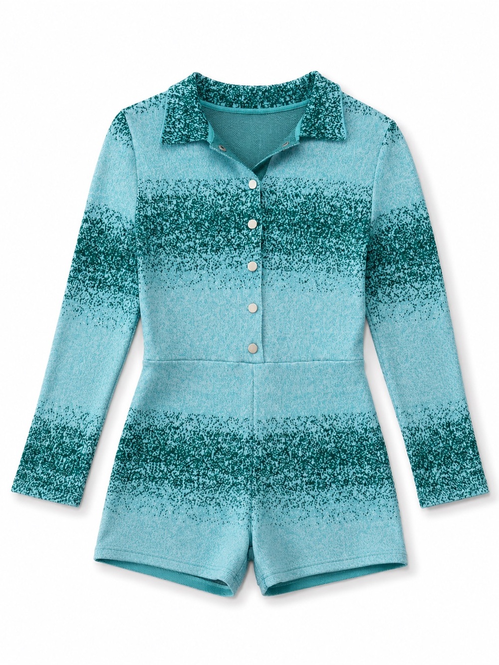 Vestique Bellamy Long-Sleeve Teal Ombre Knit Romper with Snap Buttons size S